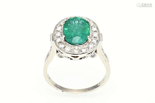 14K WHITE GOLD 3.50CT EMERALD 0.70CT DIAMOND RING WITH AIGL CERTIFICATE