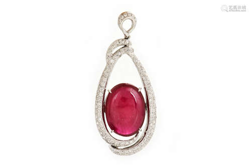 14K WG RUBY AND DIAMOND PENDANT WITH AIGL CERTIFICATION