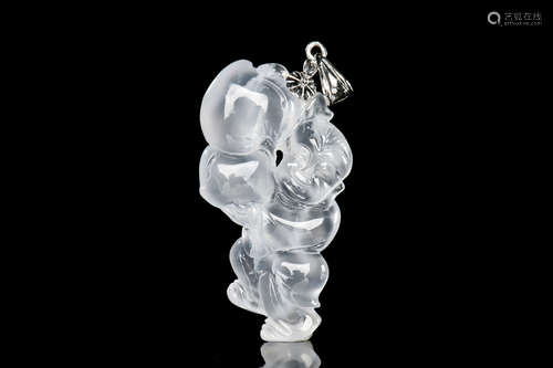 18K WG ICY JADEITE CARVED 'BOY' ORNAMENT WITH CERTIFICATE