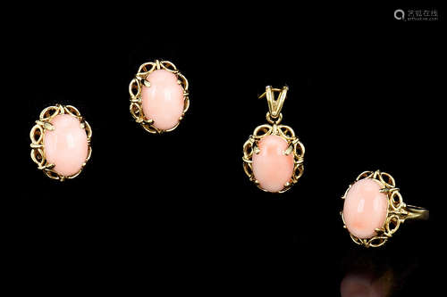 PINK CORAL EARRING AND MATCHING RING AND PENDANT