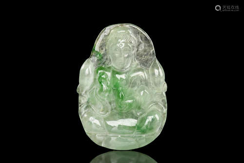 ICY JADEITE CARVED 'GUANYIN' PENDANT