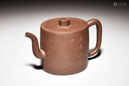 YIXING ZISHA 'POETRY CALLIGRAPHY' TEAPOT