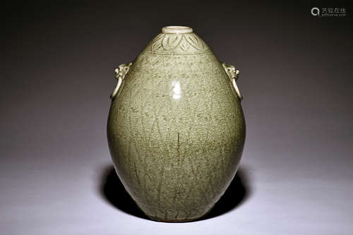 YAOZHOU WARE OLIVE BOTTLE WITH HANDLES