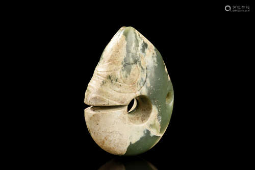 CELADON JADE CARVED 'PIG DRAGON' ORNAMENT