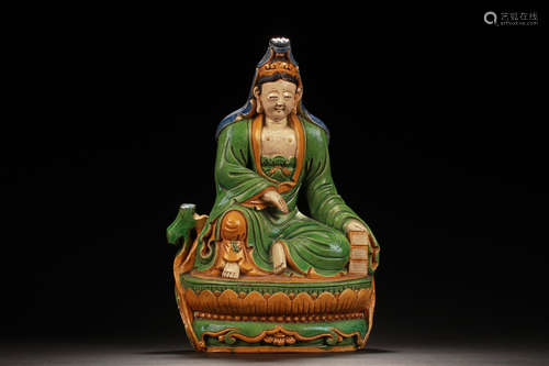 SANCAI GLAZED GUANYIN FIGURE