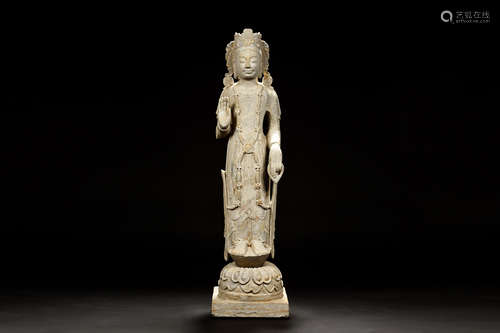 QINGZHOU PARCEL GILT STONE SCULPTURE OF BODHISATTVA