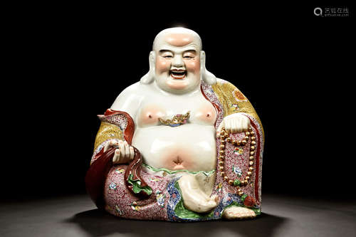 FAMILLE ROSE 'MAITREYA BUDDHA' FIGURE