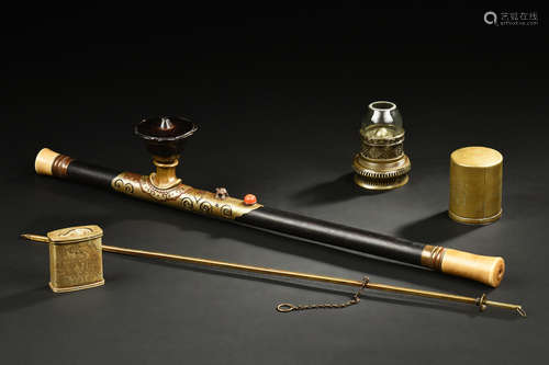 SET OF FOUR OPIUM PIPE AND TOOLS