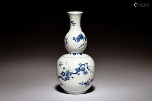 BLUE AND WHITE DOUBLE GOURD 'FLOWERS' VASE
