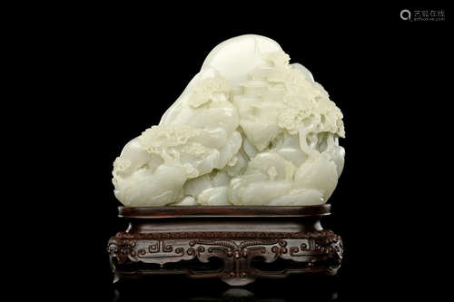 JADE CARVED 'LANDSCAPE SCENERY' MOUNTAIN BOULDER, SHANZI