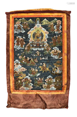 EMBROIDERED AND GILT THANGKA