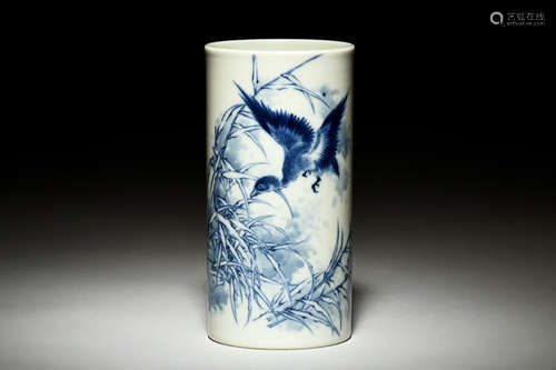 WANG BU: BLUE AND WHITE BRUSH POT