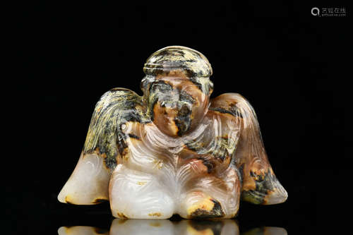 WHITE JADE CARVED 'MYTHICAL BIRD MAN' FIGURE