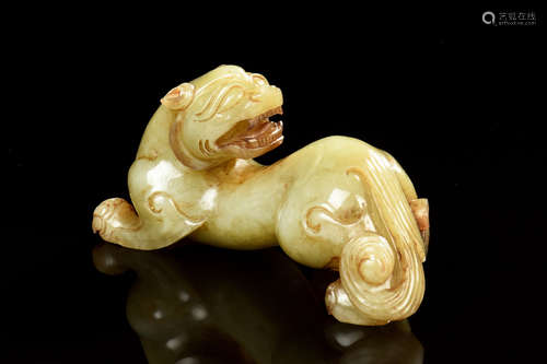 HETIAN JADE CARVED MYTHICAL LION FIGURE