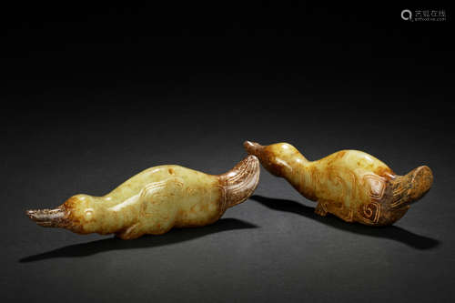 PAIR OF JADE CARVED DUCKS