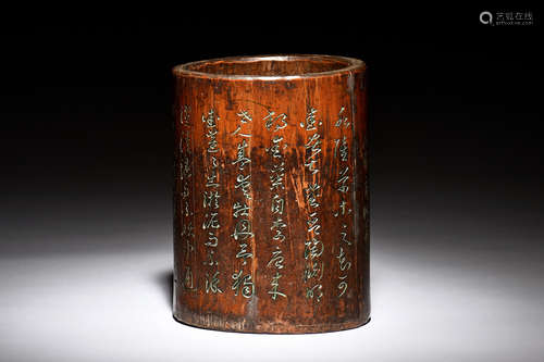 BAMBOO CARVED 'CALLIGRAPHY' BRUSH POT