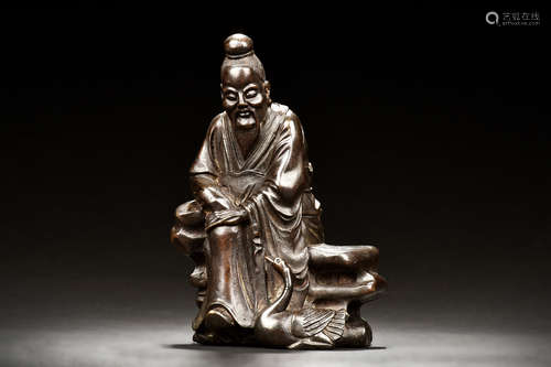 WOOD CARVED FIGURE WANG XIZHI