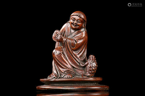 BAMBOO CARVED 'LIU HAI AND TOAD' FIGURE