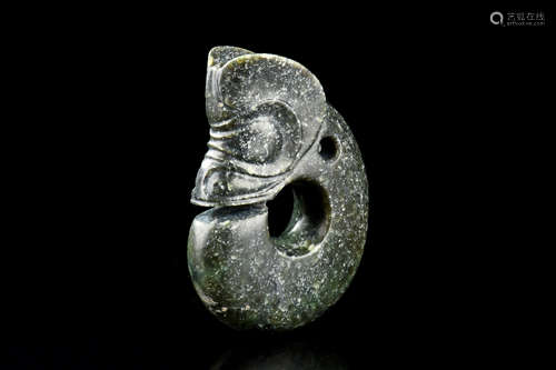 ARCHAIC JADE CARVED 'PIG DRAGON' ORNAMENT