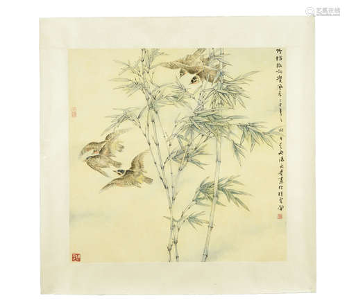 TANG ZHAOJI: INK AND COLOR ON PAPER PAINTING 'BAMBOO'