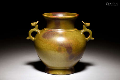 A RARE BRONZE-IMITATION ARCHAISTIC HANDLED VASE