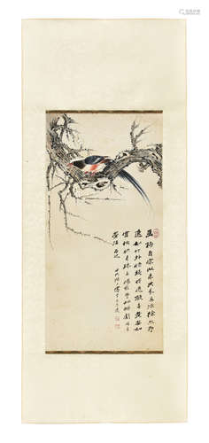 ZHANG DAQIAN: INK AND COLOR ON PAPER PAINTING 'FLOWERS AND BIRDS'