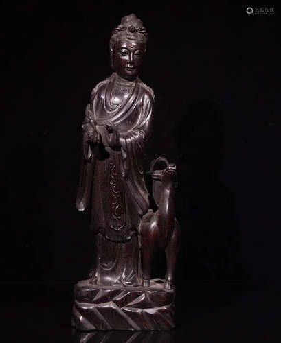 A ZITAN WOOD GUANYIN ORNAMENT