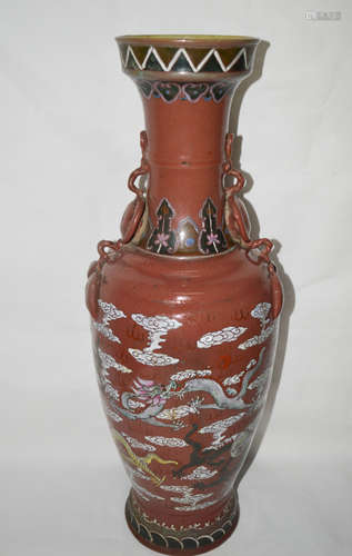 A DRAGON PATTERN RED GLAZE VASE