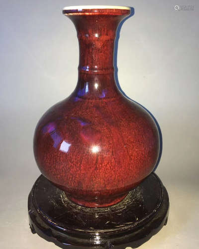 A FLAMBE GLAZED BOTTLE VASE WITH YONGZHENG MARK