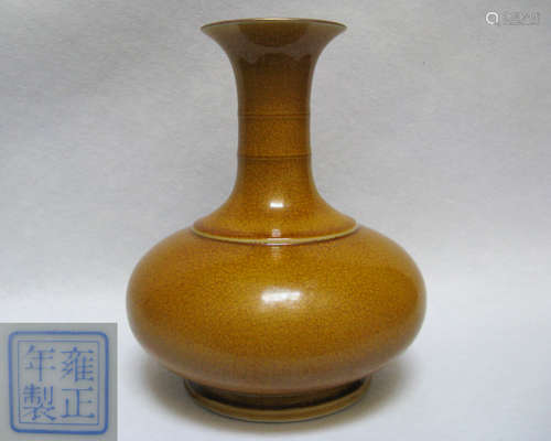 A YELLOW GLAZE BIQI-SHAPED VASE WITH YONGZHENG MARK