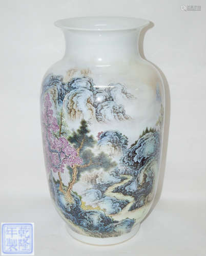 A LANDSCAPE PATTERN VASE WITH QIANLONG MARK