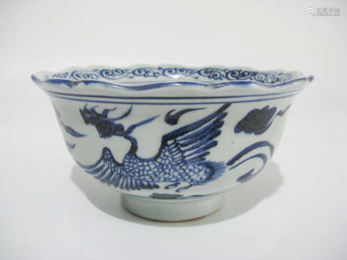 A BLUE AND WHITE BOWL WITH FOUR-CHARACTER MARK