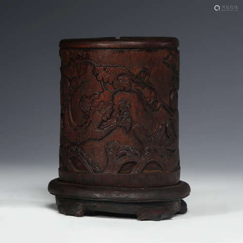 CHINESE ROSEWOOD RUYI SHAPE BRUSH POT