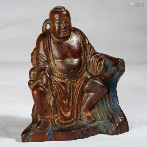 CHINESE HARDWOOD CARVED FIGURE OF LOHAN