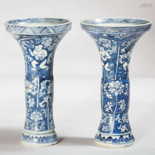 CHINESE BLUE AND WHITE PORCELAIN GU VASES