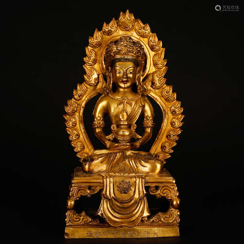 CHINESE GILT BRONZE SEATED GUANYIN