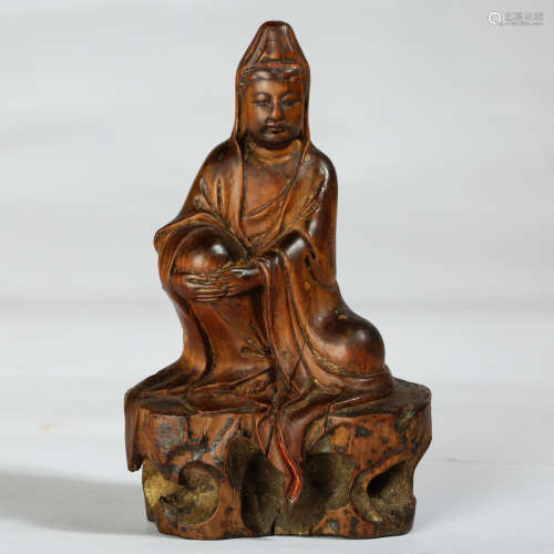 CHINESE WOOD CARVED SEATED GUANYIN