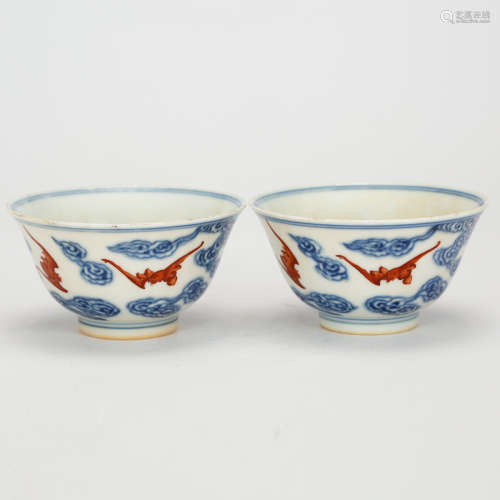 CHINESE BLUE AND WHITE IRON RED PORCELAIN BOWLS