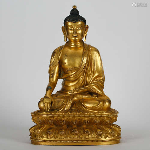 CHINESE GILT BRONZE FIGURE OF SHAKYAMUNI