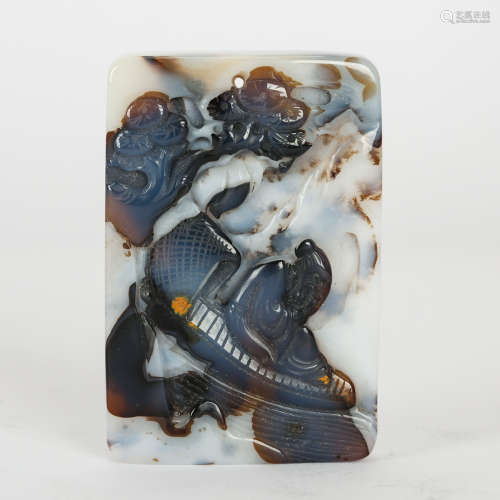 CHINESE AGATE PLAQUE PENDANT