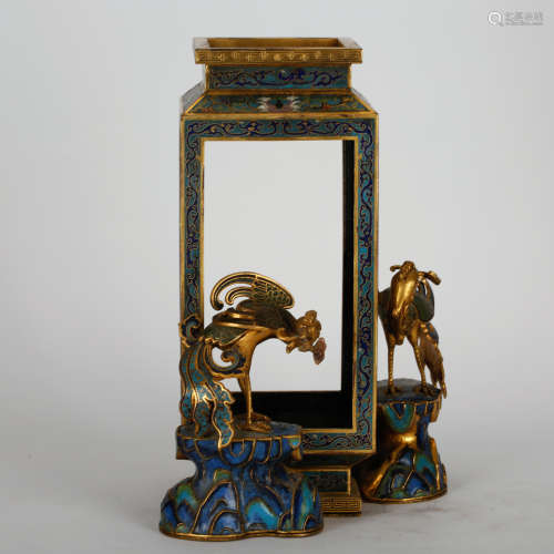CHINESE CLOISONNE CANDLE STAND WITH PHOENIX MOTIF
