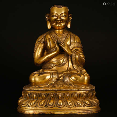 CHINESE GILT BRONZE FIGURE OF GURU