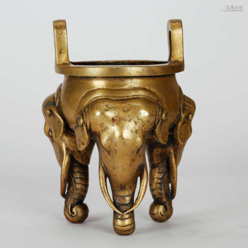 CHINESE BRONZE ELEPHANT TRIPOD CENSER