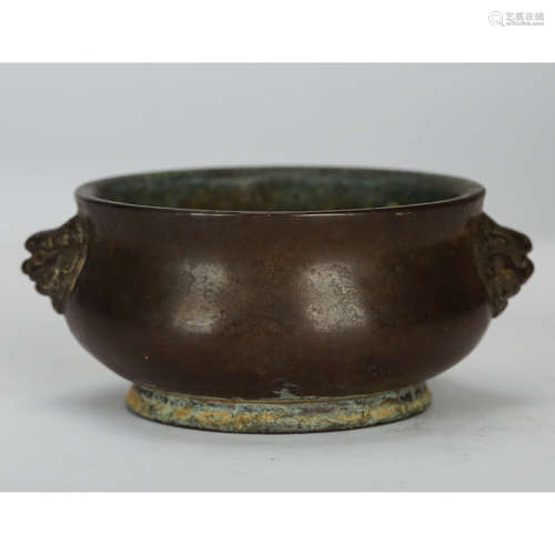 CHINESE BRONZE FOOLION MASK CENSER