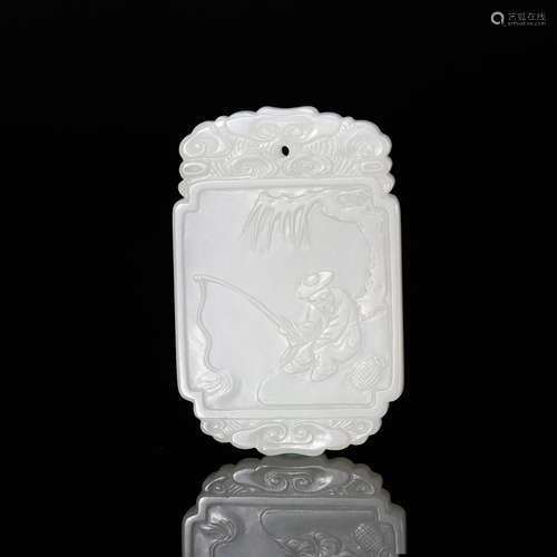 CHINESE WHITE JADE PLAQUE PENDANT