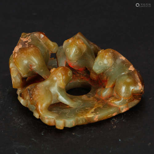 CHINESE ARCHAIC JADE FOOLION GROUP