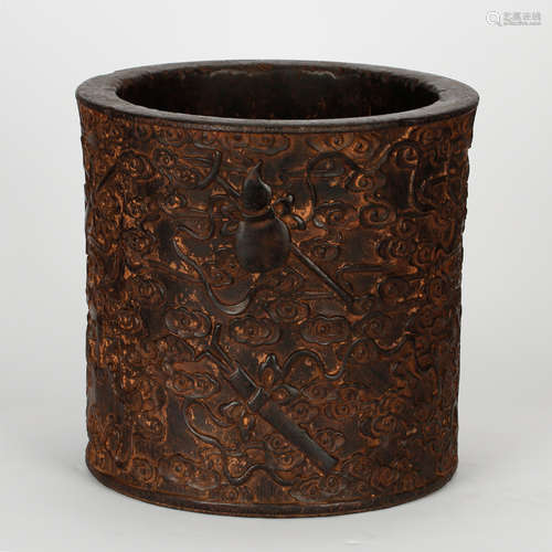 CHINESE HARDWOOD BRUSH POT