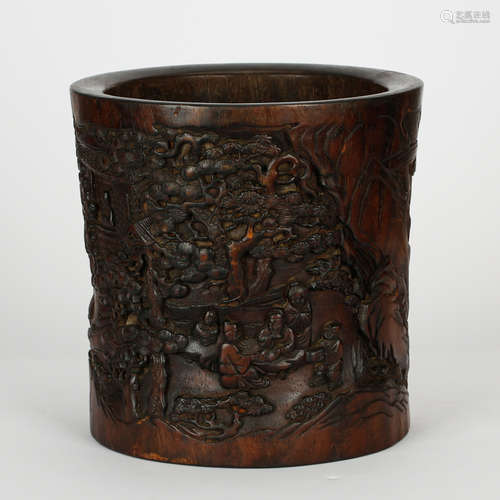 CHINESE HARDWOOD BRUSH POT