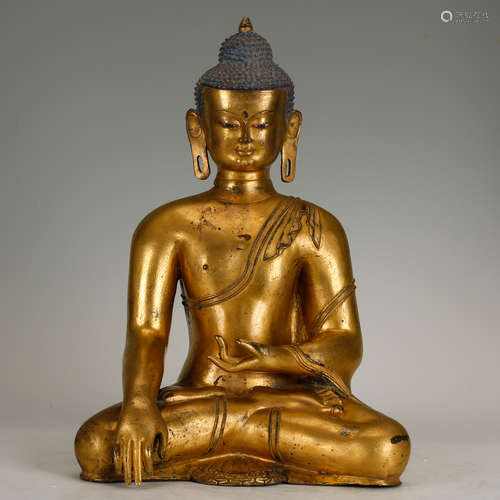 CHINESE GILT BRONZE SEATED SHAKYAMUNI