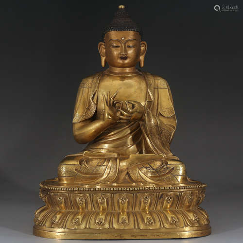 CHINESE GILT BRONZE SEATED SHAKYAMUNI